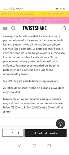 Tetina Anticólicos Para Biberones Marca Twistshake Talla: S