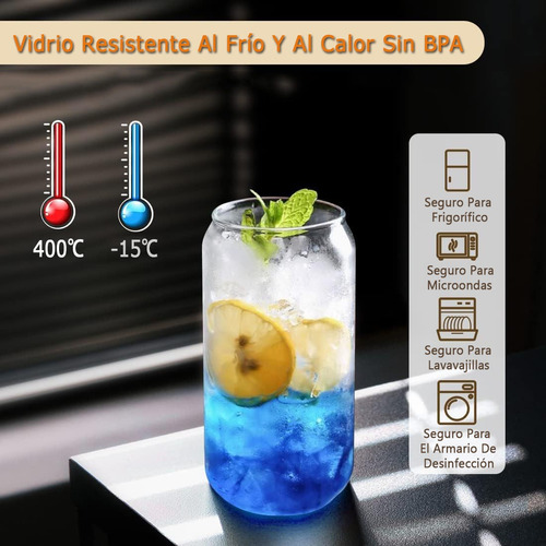 Set De 6 Vasos De Vidrio Con Tapas De Bambú Y Popotes