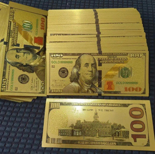 5 Billetes Plastificados 100 Dolares Dorado Plateado