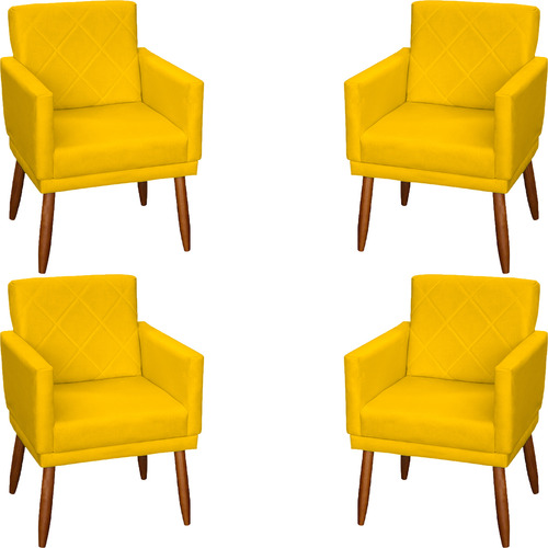 Kit 4 Poltronas Decorativas Para Sala De Espera Manicure Cor Amarelo Desenho Do Tecido Suede Liso