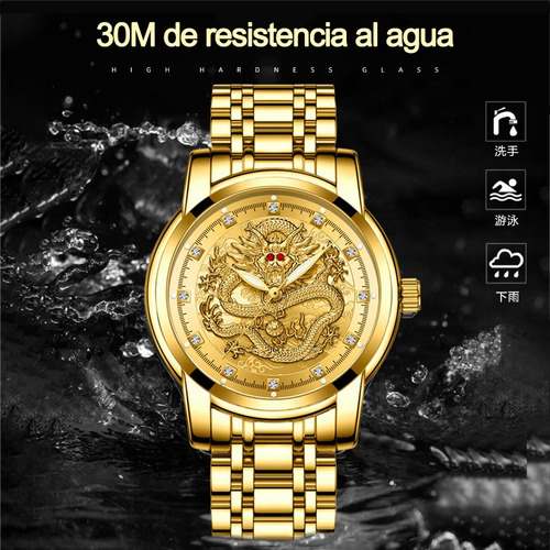 Reloj De Cuarzo Dragón Con Anillo Dorado