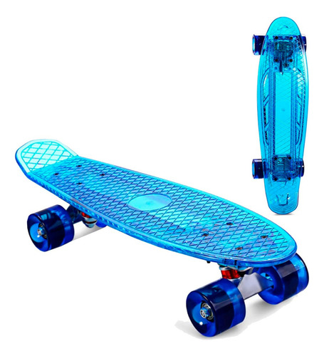 Mini Patineta Estilo Penny Tabla Skate Estampada Con Luz Azul