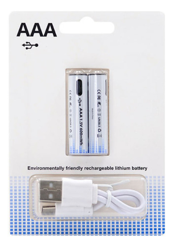 2x Pilas Aaa Recargables Usb 3a