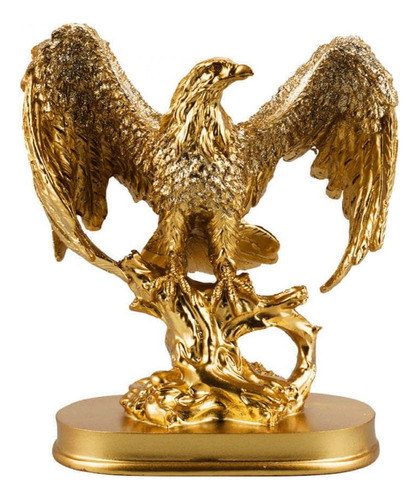 Águia Decorativa Asas Dobradas Dourada De Resina 17 Cm Cor Dourado