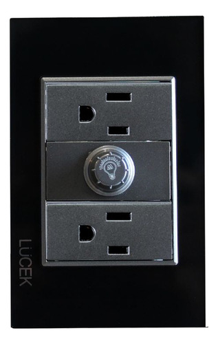 Placa Lucek Cristal Dimmer Y Doble Contacto Color Negro