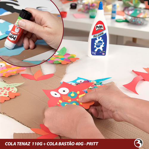 Cola Bastão Pritt 40g + Cola Branca Tenaz 110g Lavável