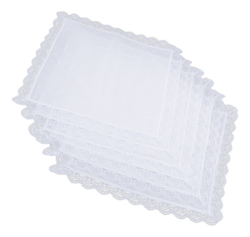5 Pañuelos Bordados De Encaje, 100% Algodón, Color Blanco