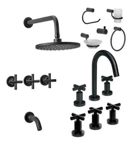 Combo Griferia Lavatorio Bidet Ducha Accesorios Black Velv P