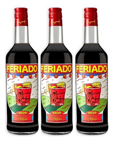 Vermu Feriado Rojo 750 Ml Aperitivo X3