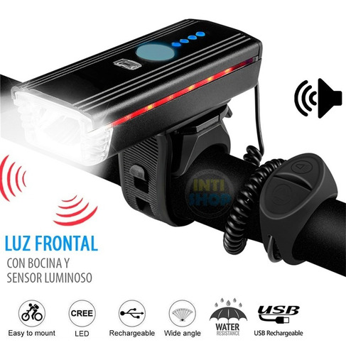 Imagen 6 de 7 de Luces Para Bicicleta Con Bocina Timbre Recargable