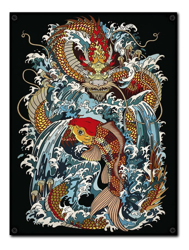 #1372 - Cuadro Vintage 30 X 40 - Pez Koi Japón Tattoo Dragon