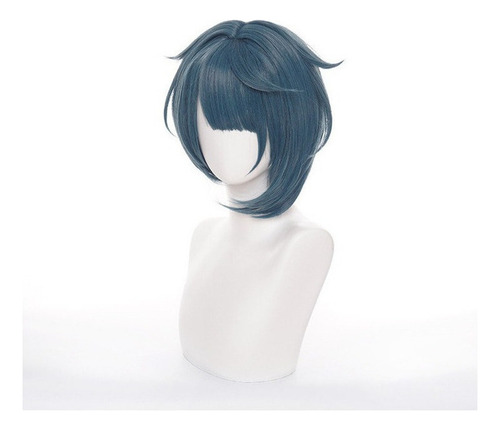 Peruca De Cosplay Genshin Impact Xing Qiu, Cor Azul Escuro