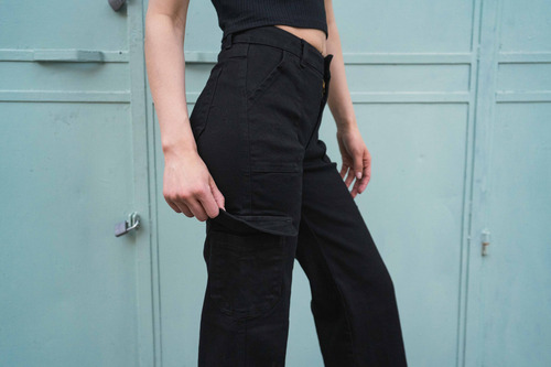 Cargo Negro Corte Recto Color Negro Para Mujer