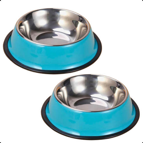 Pote Tigela Comedouro Inox Cão Cachorro 22cm 400ml Azul 2un