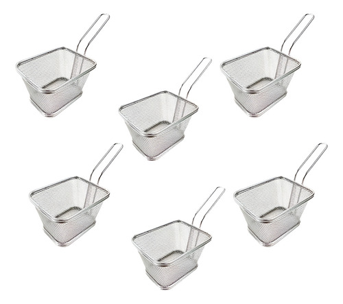 6 Mini Cestos Fritura Inox 12cm Servir Porção Batatas Fritas