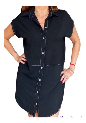 Imagen 2 de 7 de Vestido Camisero Poplin Elastizado Y Broderie