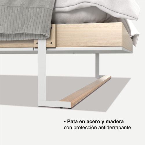 Cama Abatible - Plegable - Matrimonial Vertical - Base De Madera Sólida Blanco/nogal V-2