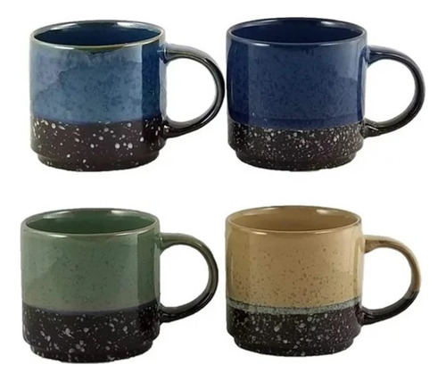 Tazas De Cerámica Apilables Multicolor 4pz 414 Ml C/base Color Blanco De Tazas