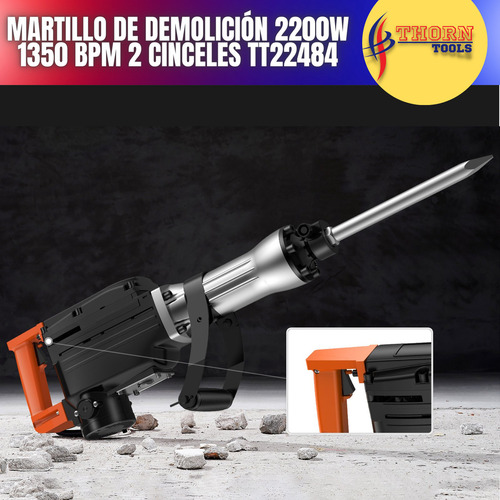 Martillo De Demolición 2200w 1350 Bpm 2 Puntas De Cinceles Color Naranja