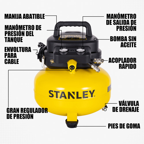 Compresor Stanley Sin Aceite Pancake 6gal 1hp Sxc210601-b3 Amarillo 60 Hz Bifásica