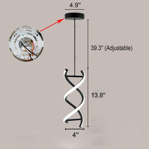 Lámpara Colgante Led Espiral 15w Luz Fría Moderna Ajustable