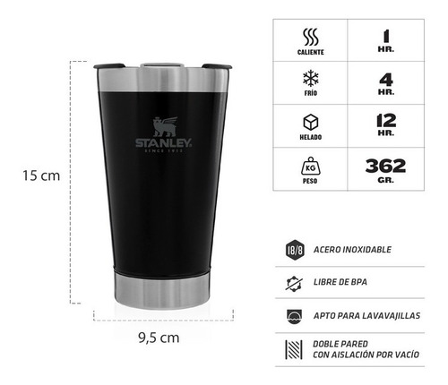 Imagen 2 de 4 de Vaso Termo Beer Pint Con Destapador Stanley 473ml
