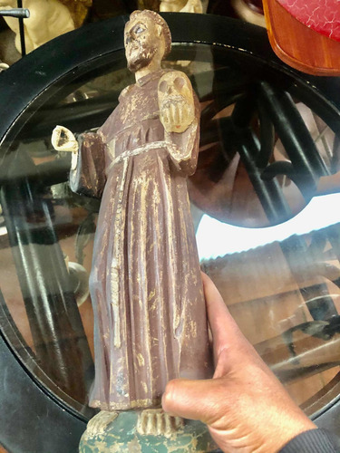 Escultura Monje De Madera Antiguo