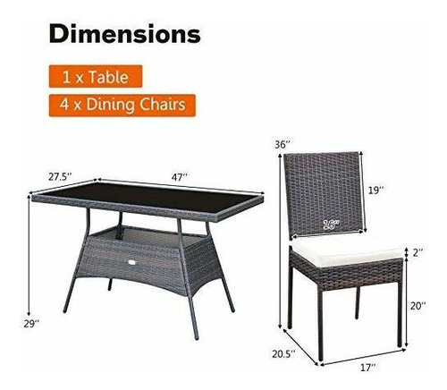 Imagen 5 de 10 de Tangkula Juego De Comedor De Mimbre Para Patio, Mesa Y Silla