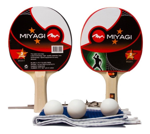 Set Tenis De Mesa Miyagi 90201 De 2 Raquetas, Paral Y Bolas