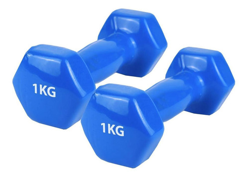 Set 2 Mancuernas De Goma 1kg Pesa Ejercicio Azul Oferta