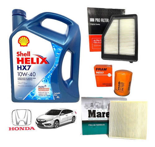 Kit Service Shell Helix 10w40 + Filtros Honda Civic 1.8 16v