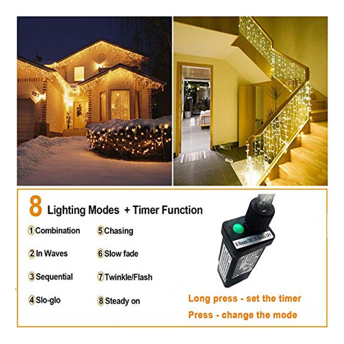 Luces Led Icicle Tuopulife, 32.8ft 400 Led Con