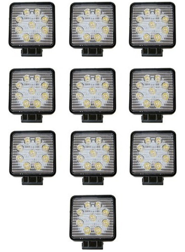 Kit 10 X Faros Auxiliar Cuadrado 9 Led 27w 12-24v Agro Auto