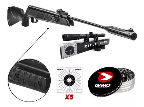 Rifle Aire Comprimido 5.5 Potenciado Táctico + Mira +balines