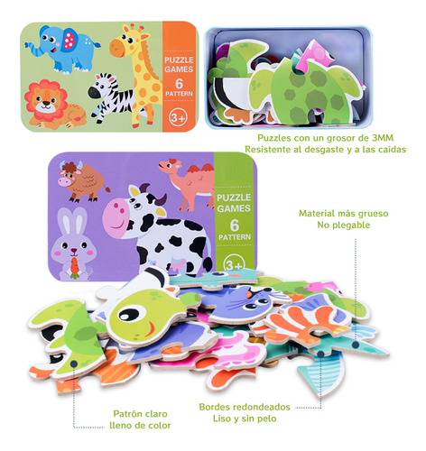 Rompecabezas De Animales Para Niños, 12 Piezas Rompecabezas