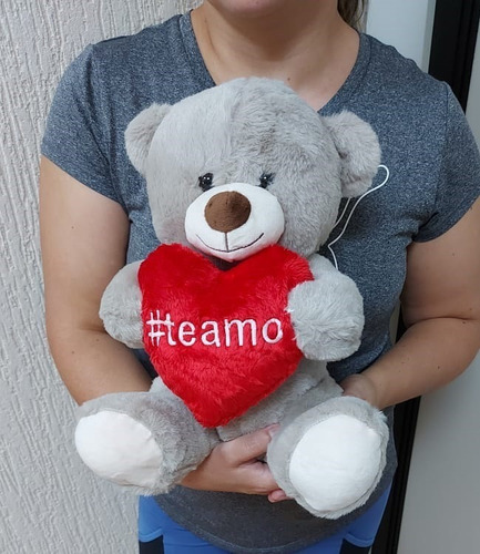 Urso Cinza Pelúcia 30cm Romântico Love Amor Namorada Hashtag