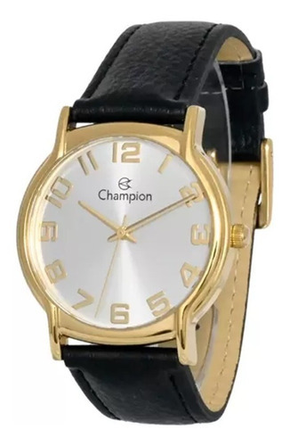 Relógio Champion Masculino Dourado Pulseira Couro Cn20828u Cor da correia Preto Cor do fundo Branco