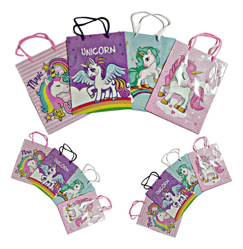 Pack 12 Bolsas Papel Unicornios Brillantes - Bolsa Dulces 