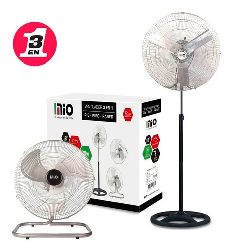 Ventilador Industrial Mio Pared Pie Turbo 18 Pulgadas 3 En 1