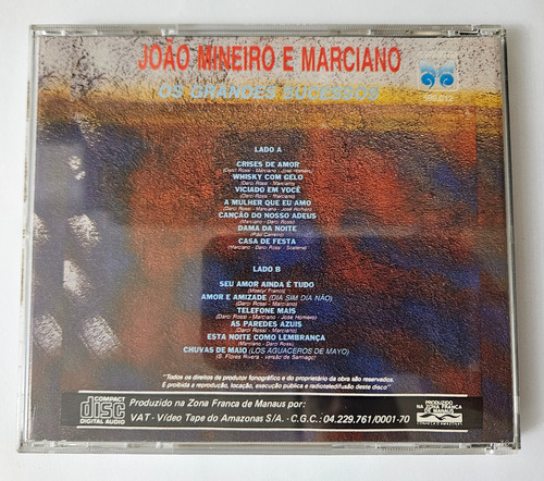 Cd João Mineiro E Marciano Grandes Sucessos (1a Tiragem)