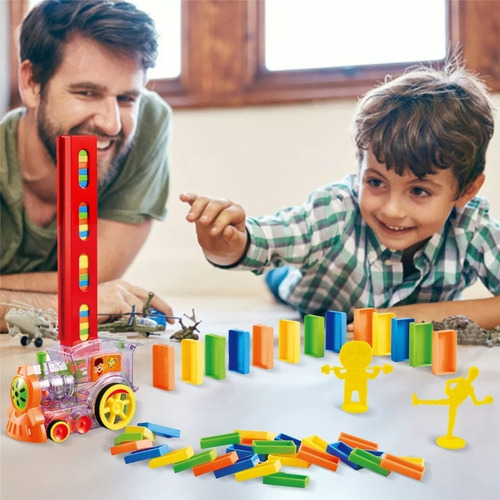 Imagen 4 de 8 de Tren Dominó Para Niños, Juego De Bloques De Construcción,