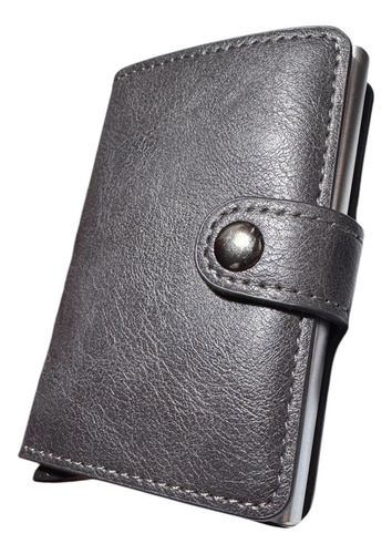 Tarjetero Inteligente Rfid Aluminio Con Cuero Sintético Gris Con Broche