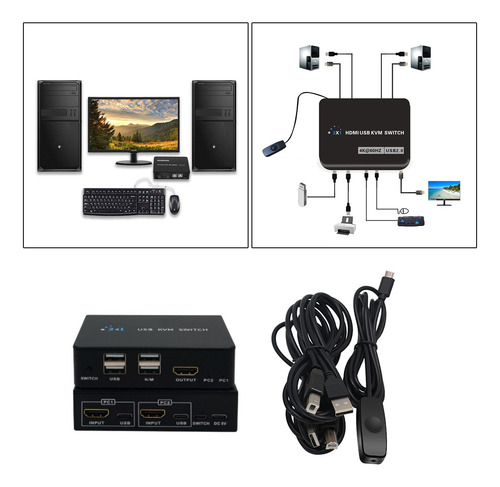 Conmutador Kvm Hdmi, Caja De 2 Puertos, Comparte 2