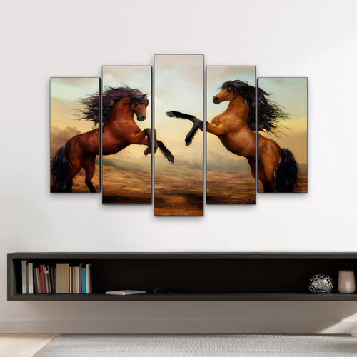 Cuadro Decorativo Moderno Caballos Salvajes Jd 0087 M Quíntuple 85x56 Cm Sin Marco