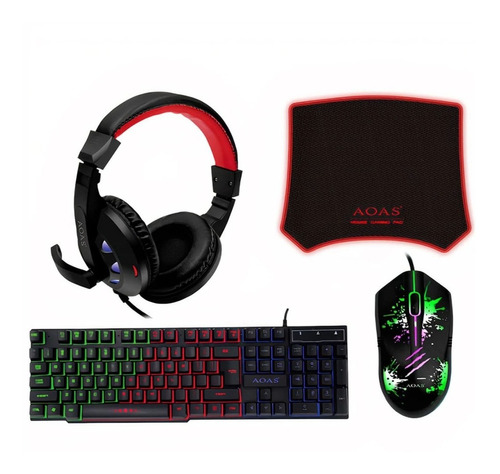 Kit Gamer 4 En 1 Teclado + Mouse + Audiófonos + Pad Mouse  