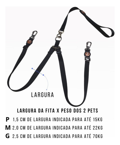 Guia Coleira Dupla E Cinto De Segurança Duplo Para Cães Cor Preto G