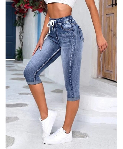 Pantalones Cortos De Mezclilla Elásticos En La Cintura