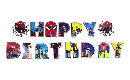 1 Letrero Happy Birthday Para Fiesta Con Tema De Spiderman