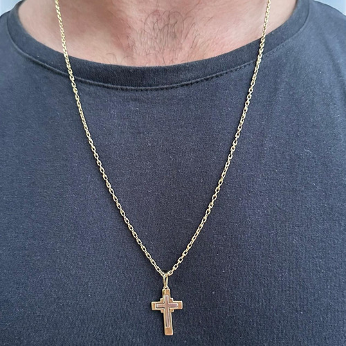 Cordão De Ouro 18k 13g Pingente Com Detalhe Em Ouro Branco