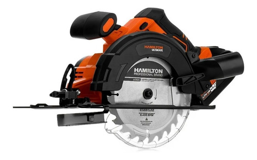 Imagen 2 de 4 de Sierra circular eléctrica inalámbrica Hamilton ULT117 165mm negra y naranja 20V